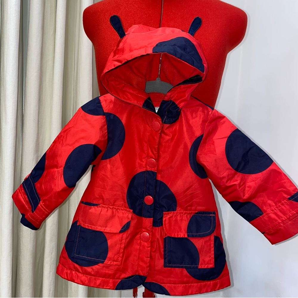Carter’s Raincoat in Ladybug Design, Hood, Red/Navy, Snap Button (US 12 months)